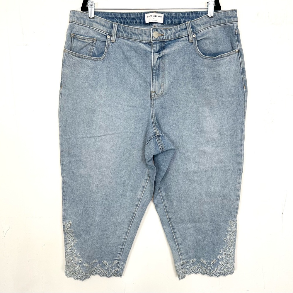 Lane Bryant Light Wash Blue Cropped Jeans with Lace Hem